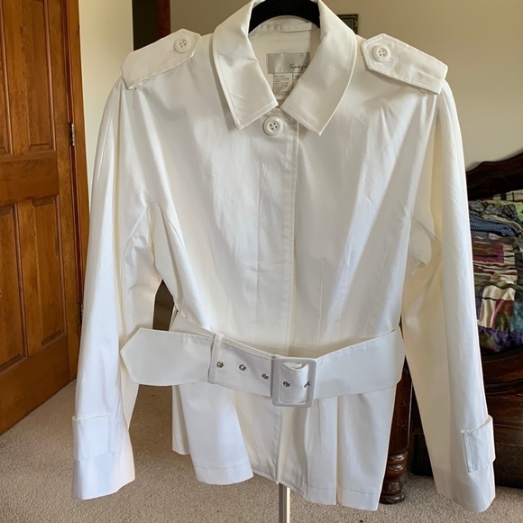 STUNNING White Spiegel Trench Coat Jacket with Belt Size 16P NWOT - Picture 1 of 8